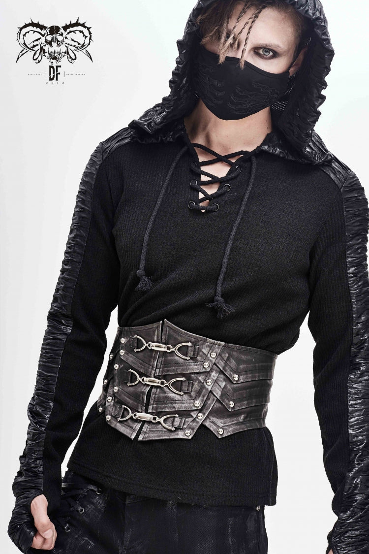 silver Lace-Up Men's Punk Faux Leather Rivers Belt - Product - 8
