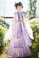 Purple Long Sleeves High Waisted Embroidery Women's Classic Chinese Style Hanfu Dress Full Set - Purple - 1