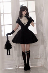Black [Letters and Poems·Nocturne] Nun Long Sleeves Ruffle Gothic Lolita Short Dress - Product - 17