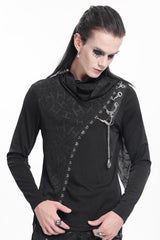 Black Chain Long Sleeves Print Stitching Asymmetric Men's Gothic Sweatershirt - Product - 2