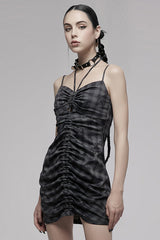 Grey Knitted Stretch Hollow-Carved Design Drawstring Bodycon Shoulder Strap Halter Neck Women's Punk Dress - Product - 2