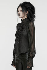 Black Stand Collar Stitching Mesh Women's Punk Blouse - Product - 2