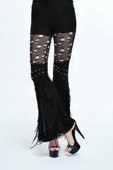 Black Punk Sexy Broken Holes Slim Fit Flared Womens Pants - Product - 2