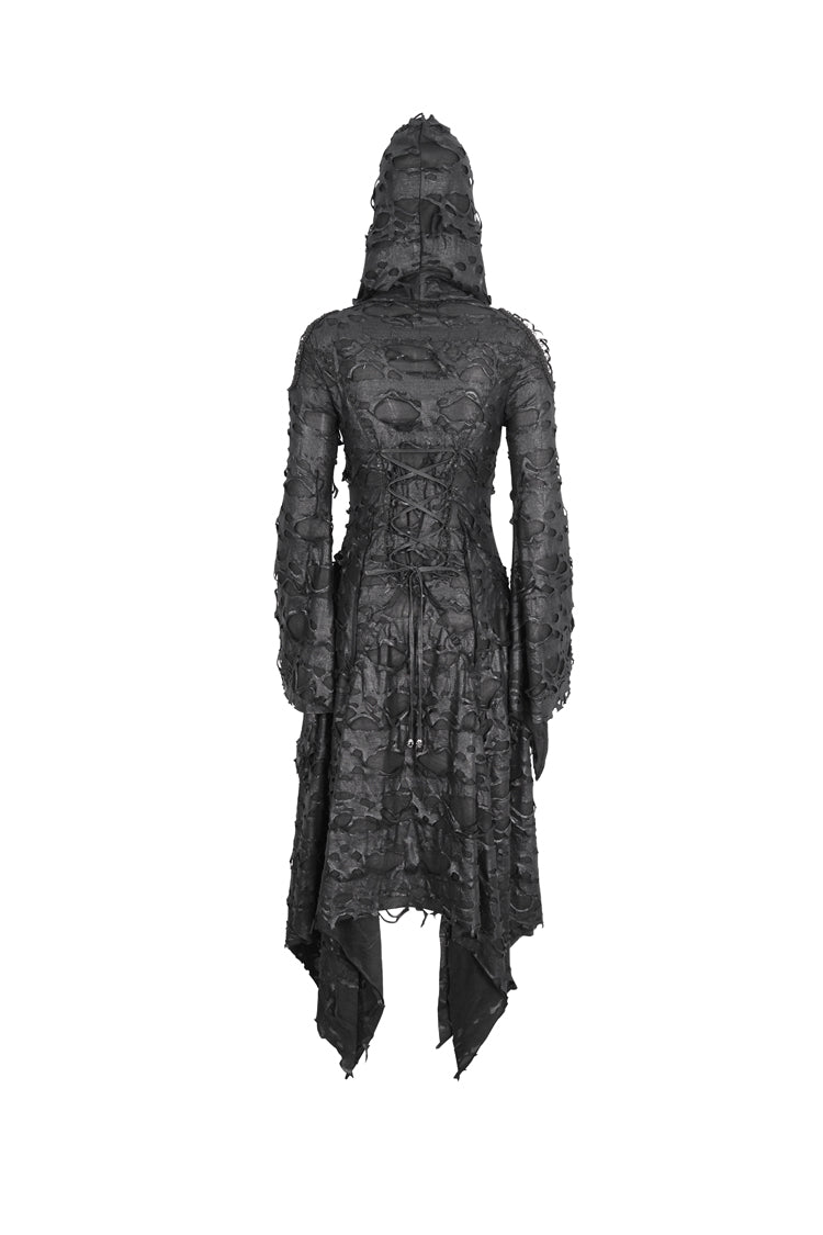 Black Long Trumpet Sleeves Irregular Hooded Womens Gothic Dress - Product - 11