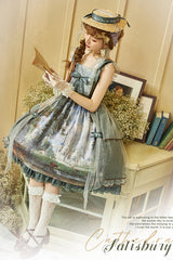Green Salisbury Cathedral Oil Painting Print Classic Lolita JSK Dress - Product - 4