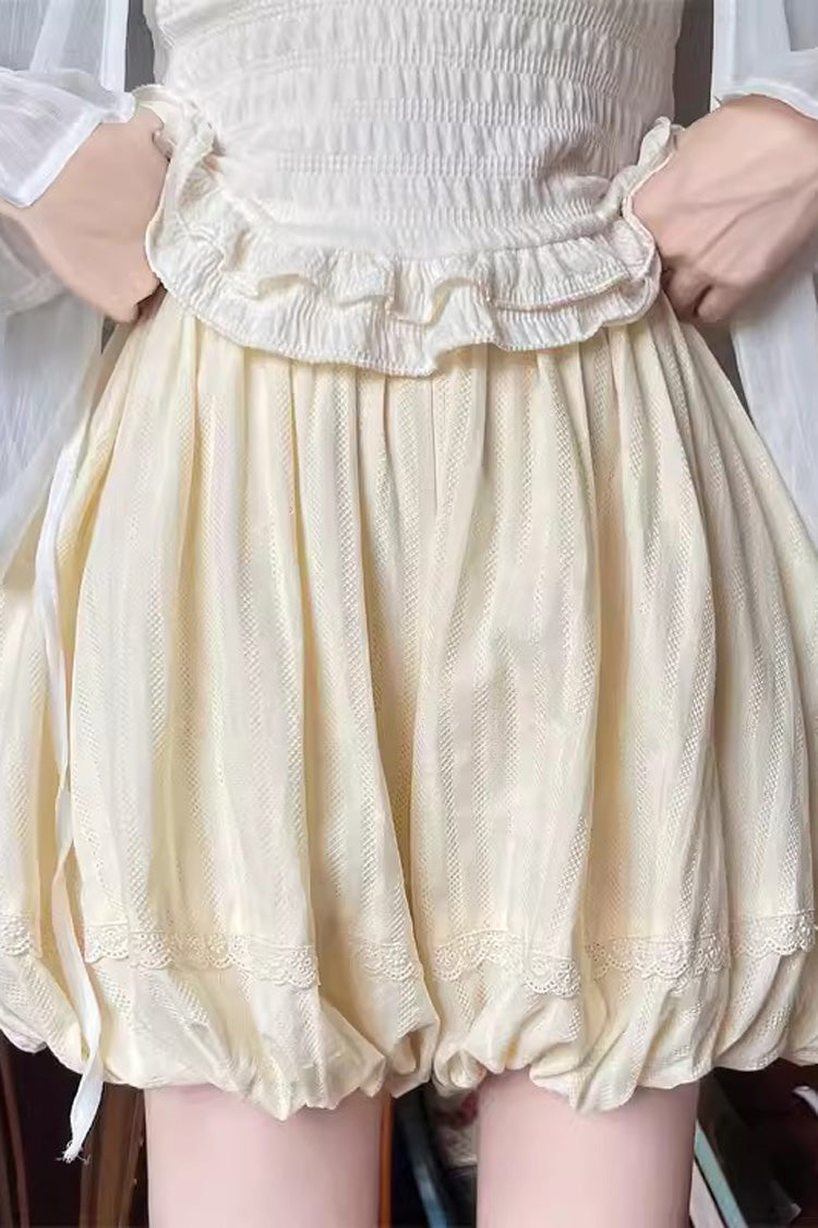 Light Yellow High Waisted Bowknot Sweet Lolita Leggings - Product - 2