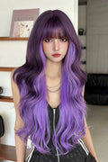 Y2K Black To Purple Ombre Face Framing Highlights Long Wavy Sweet Lolita Full Wig front view