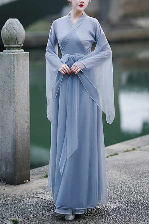 Grey Chinese Ancient Style Party Sweet Hanfu Dress - Grey - 1