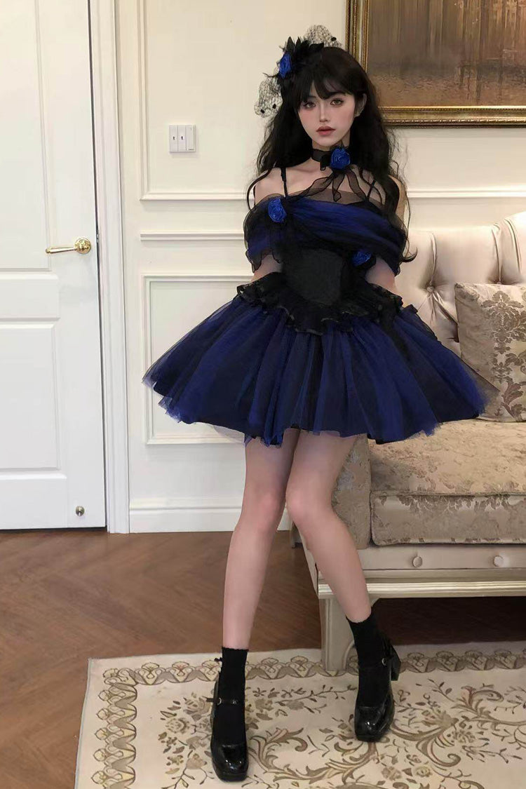 Klein Blue [Echo of Diana] Off Shoulder Ruffled Lace Gothic Lolita Dress - Product - 16