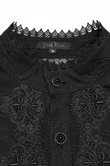 Black Stand Collar Chiffon Long Sleeves Hollow Embroidery Men's Gothic Blouse - Product - 5