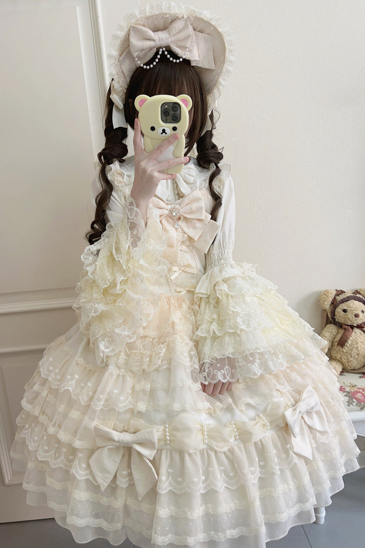 Beige [Dream Prologue] Doll Multi-Layered Bowknot Lace Sweet Princess Lolita Dress - Product - 6
