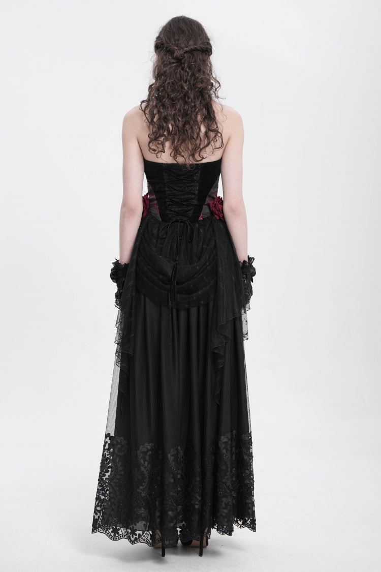 Red Halterneck Sleeveless Embroidery Stitching Rose Heart Lace Women's Gothic Blouse - Product - 8