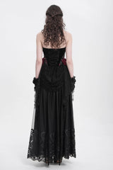 Red Halterneck Sleeveless Embroidery Stitching Rose Heart Lace Women's Gothic Blouse - Product - 8