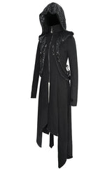 Black Hooded Slim Knitted Long Womens Punk Coat - Product - 5