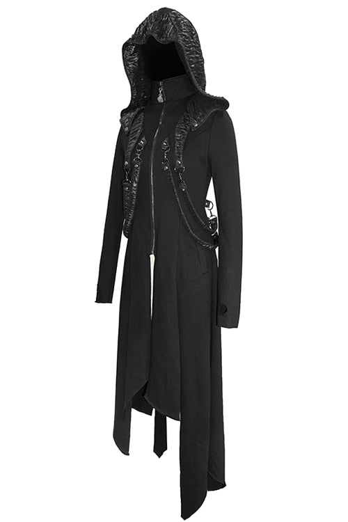 Black Hooded Slim Knitted Long Womens Punk Coat - Product - 5