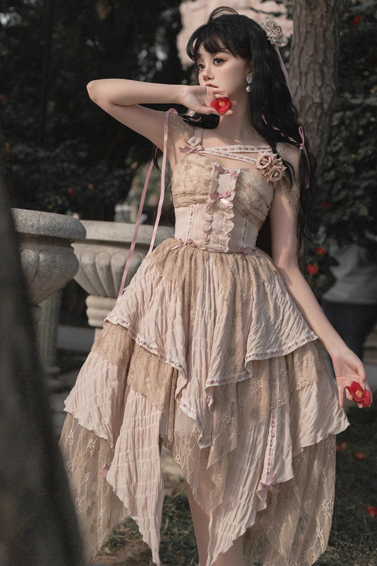 Yellow Sleeveless High Waisted Print Irregular Sweet Lolita Jsk Dress - Product - 4