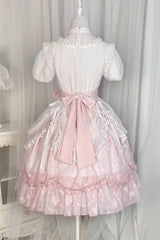 Pink Round Collar Short Sleeves Lace Ruffle Bowknot Sweet Princess Lolita Dress - Product - 4