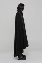 Black Long Sleeve Front Metal Button Slit Irregular Hem Weave Woven Men's Gothic Cloak - Product - 2
