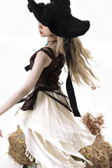 Brown/White [Dune Shadow Seeker] Sleeveless Ruffled Embroidered Irregular Vintage Lolita Skirt Set - Product - 6