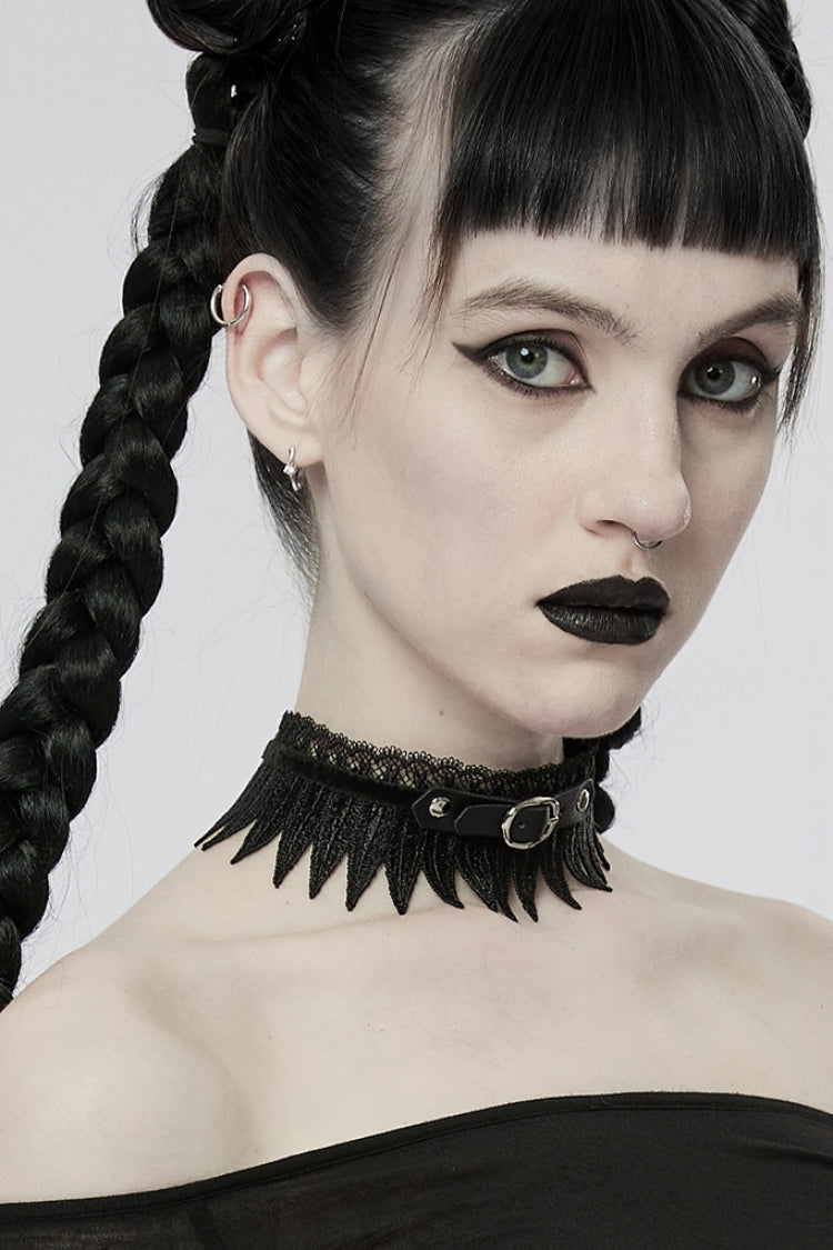 Black Adjustable Size Feather Lace Women's Gothic Choker - Product - 2