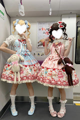[Strawberry Cake Kitty] Sleeveless Printed Bow Lace Sweet Lolita Strap Dress 3 Colors - Product - 10