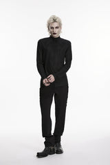 Black High Collar Long Sleeves Jacquard Spliced Slim Men's Gothic Top - Black - 1