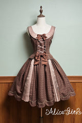Brown [Teddy Chocolate Bar] Printed Embroidered Bow Lace-Up Classic Lolita Jsk Dress and Skirt - Brown(Long-JSK-Only) - 13