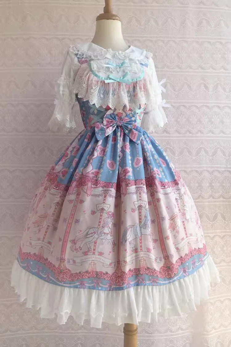 Rose Trojan Print Ruffle Bowknot Sweet Lolita Jsk Dress 3 Colors - Product - 3