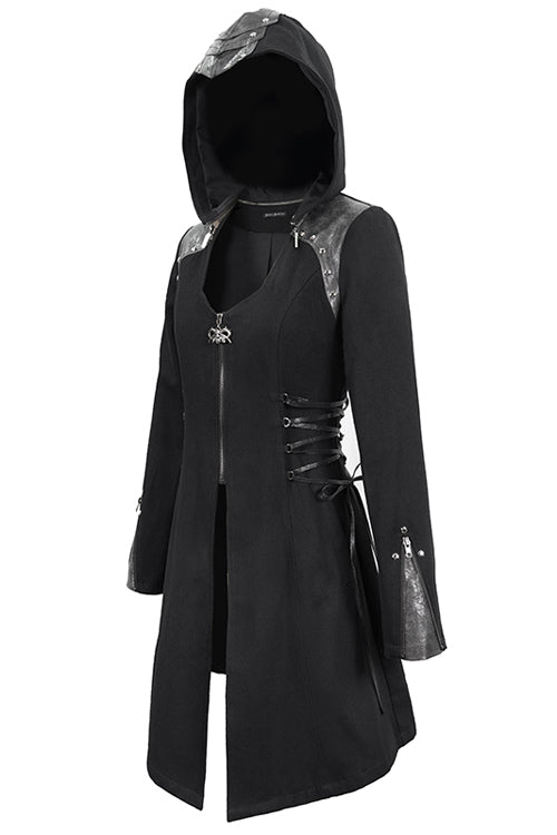 Black Hat Removable Slim Long Womens Gothic Coat - Product - 7