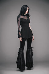 Black Shoulder Decals Feather Decoration Single Sleeve Splice Mesh Women's Gothic Knit - Product - 4