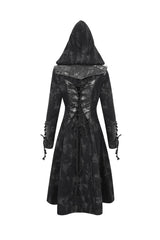 Black Faux Leather Splice With Hood Irregular Pattern Print Long Women's Punk Coat - Product - 9