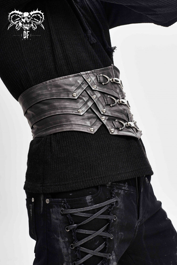 silver Lace-Up Men's Punk Faux Leather Rivers Belt - Product - 9