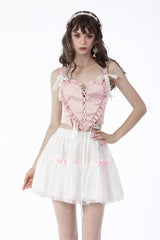 Pink Ruffled Love Heart Lace-Up Women's Lolita Princess Bustier - Pink - 1