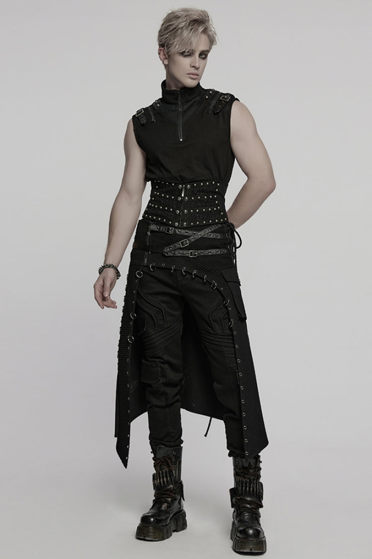 Black Skull Stitching Lace-Up Mesh Men's Gothic Girdle - Product - 4
