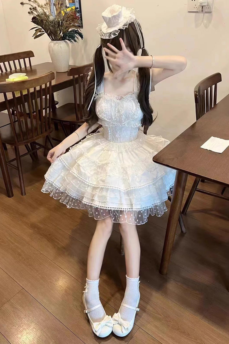 White Pray Multi-Layered Bowknot Lace Sweet Lolita Dress - Product - 5
