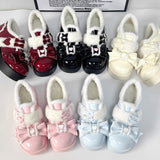Plush and Thickened Bowknot Sweet Lolita Shoes 5 Colors - Red - 1