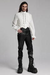Black Print Men's Punk Leather Pants - Product - 4