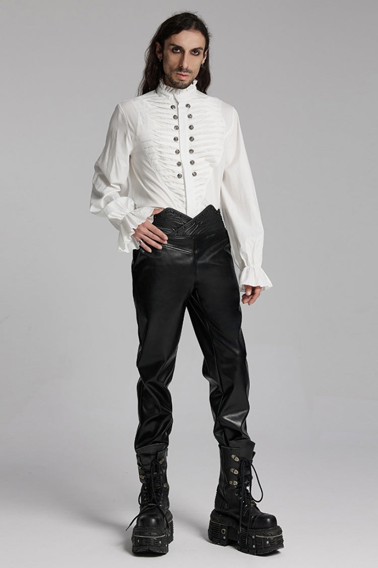 Black Print Men's Punk Leather Pants - Product - 4