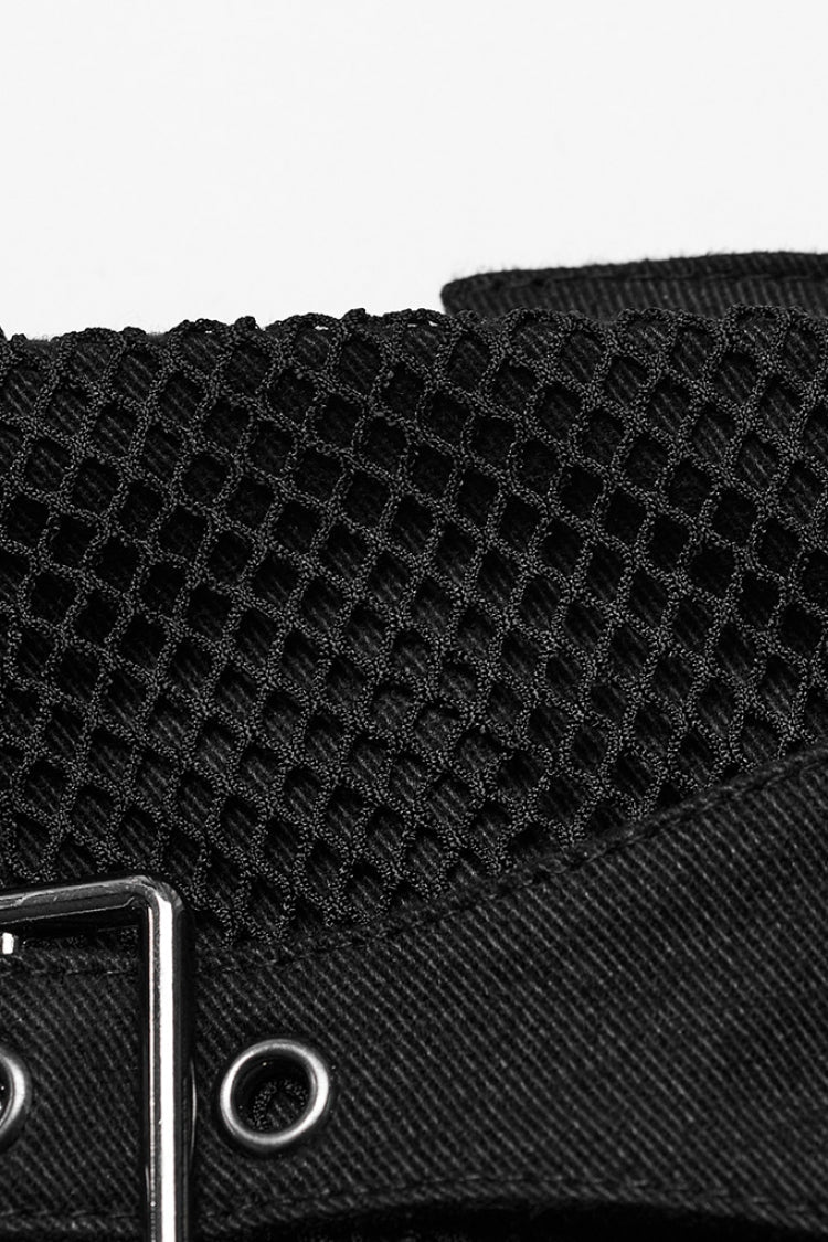 Black Lace-Up Mesh Buckle Women's Punk Shorts - Product - 8