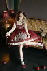 Red Bunny Tea Party Print Ruffle Bowknot Sweet Lolita Jsk Dress - Product - 7