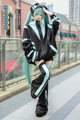 Black/Blue [Cyber Phantom] Hatsune Miku Long Sleeves Print Jirai Kei Cool Coat - Product - 3