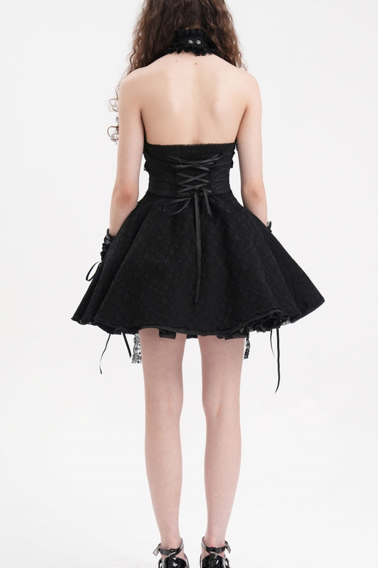 Black Halterneck Cut-out Ruffle Lace Women's Gothic Dress - Product - 7