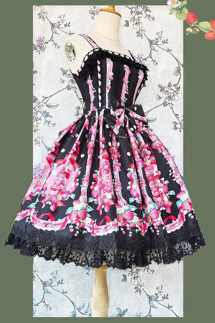 [Strawberry Chef] Sleeveless Print Bowknot Lace Sweet Lolita Jsk Dress 4 Colors - Product - 13