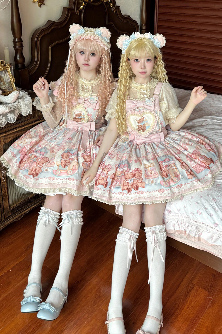 [Bear Anniversary Celebration] Sleeveless Printed Ruffled Bow Sweet Lolita Jsk Dress 2 Colors - Product - 4