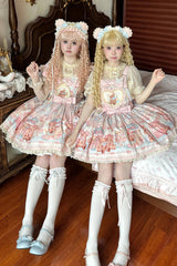 [Bear Anniversary Celebration] Sleeveless Printed Ruffled Bow Sweet Lolita Jsk Dress 2 Colors - Product - 4