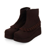 Round Toe Ruffle College Style Lolita Platform Boots - Brown - 2