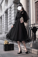 Black [Enchanted Nightdream] Long Sleeves Bowknot Lace Gothic Elegant Lolita Dress - Product - 3