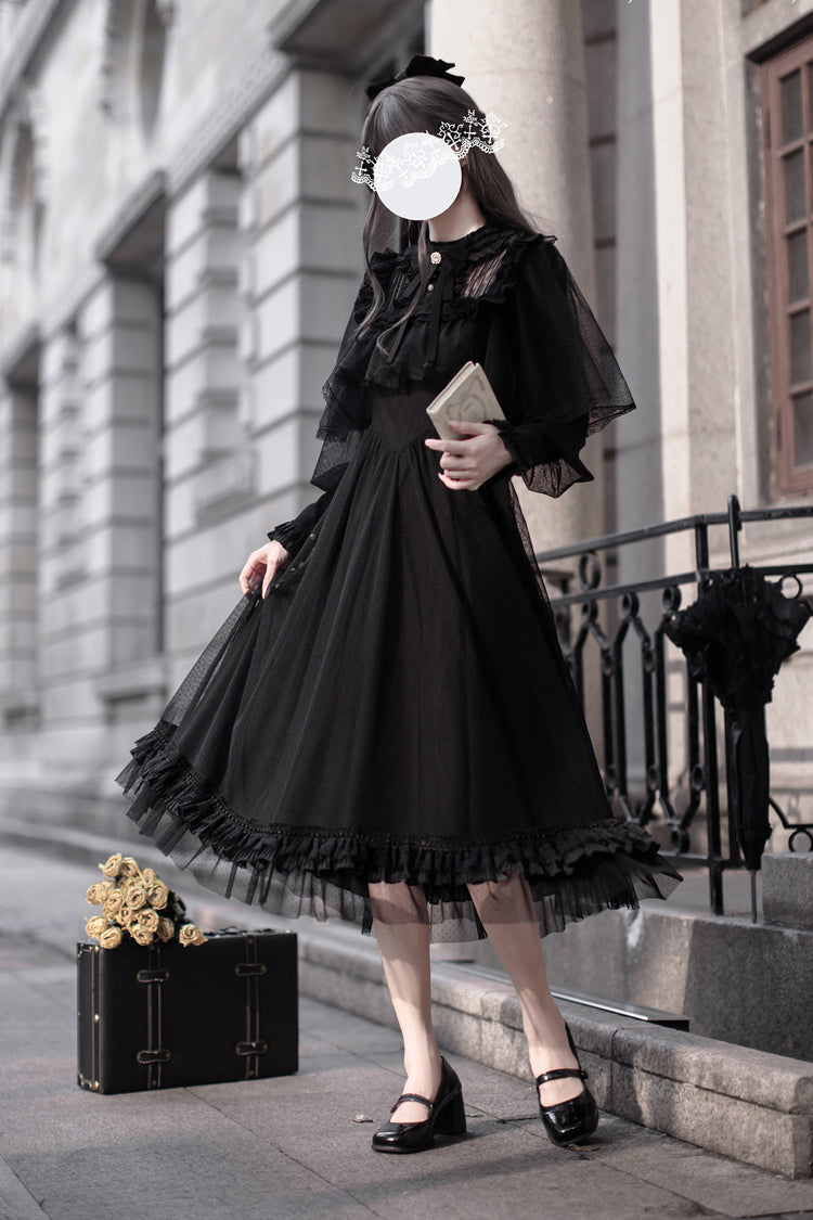 Black [Enchanted Nightdream] Long Sleeves Bowknot Lace Gothic Elegant Lolita Dress - Product - 3