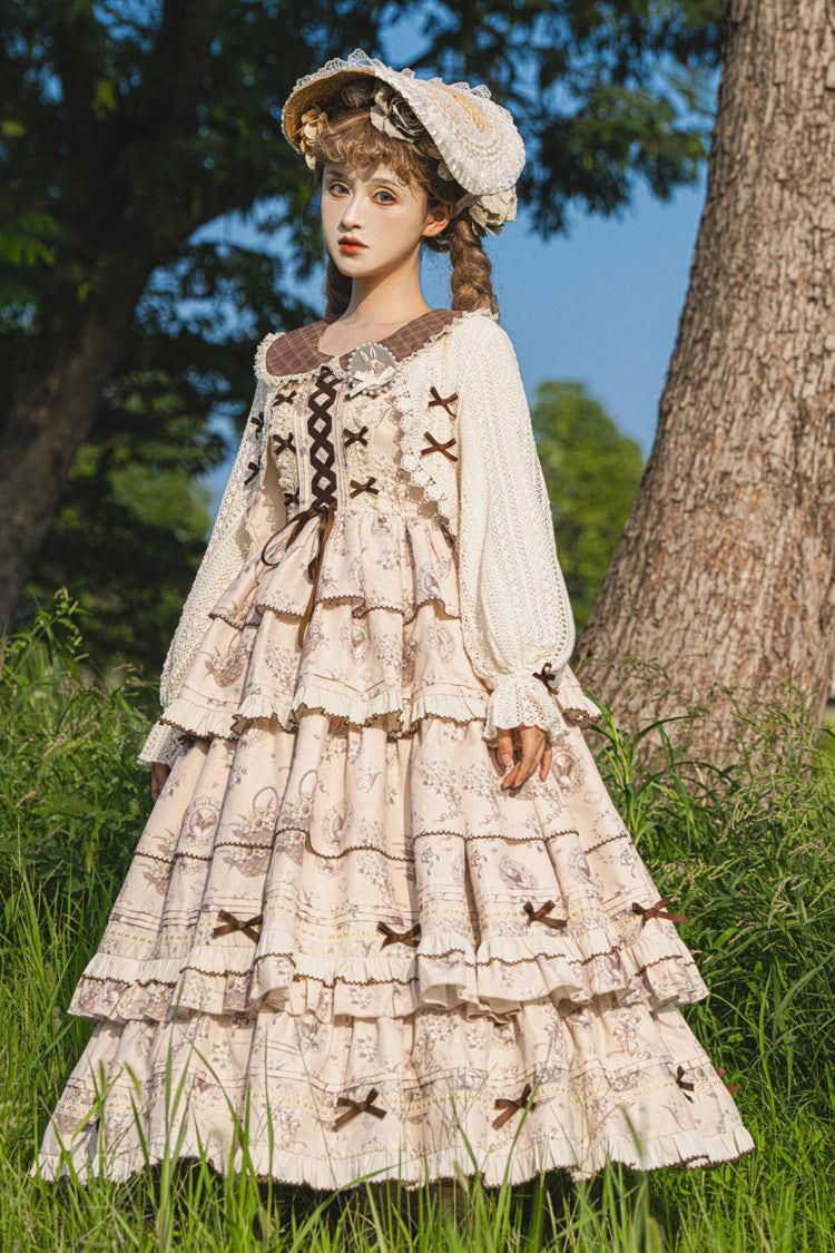 Multi-Color Evening Time Multi-Layered Print Ruffle Bowknot Lace-Up Sweet Elegant Lolita Dress - Product - 4