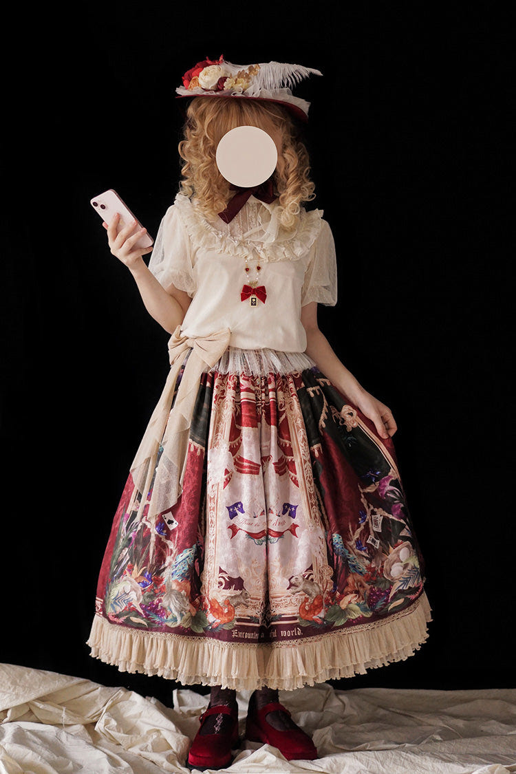 Red [Kaleidoscope of Dreams] Oil Print Side Cardigan Sweet Vintage Gorgeous Lolita Skirt - Product - 11